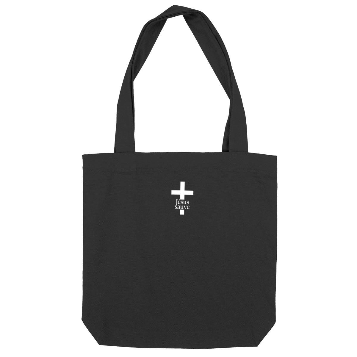 Tote bag chrétien carré et épais - croix Jésus sauve