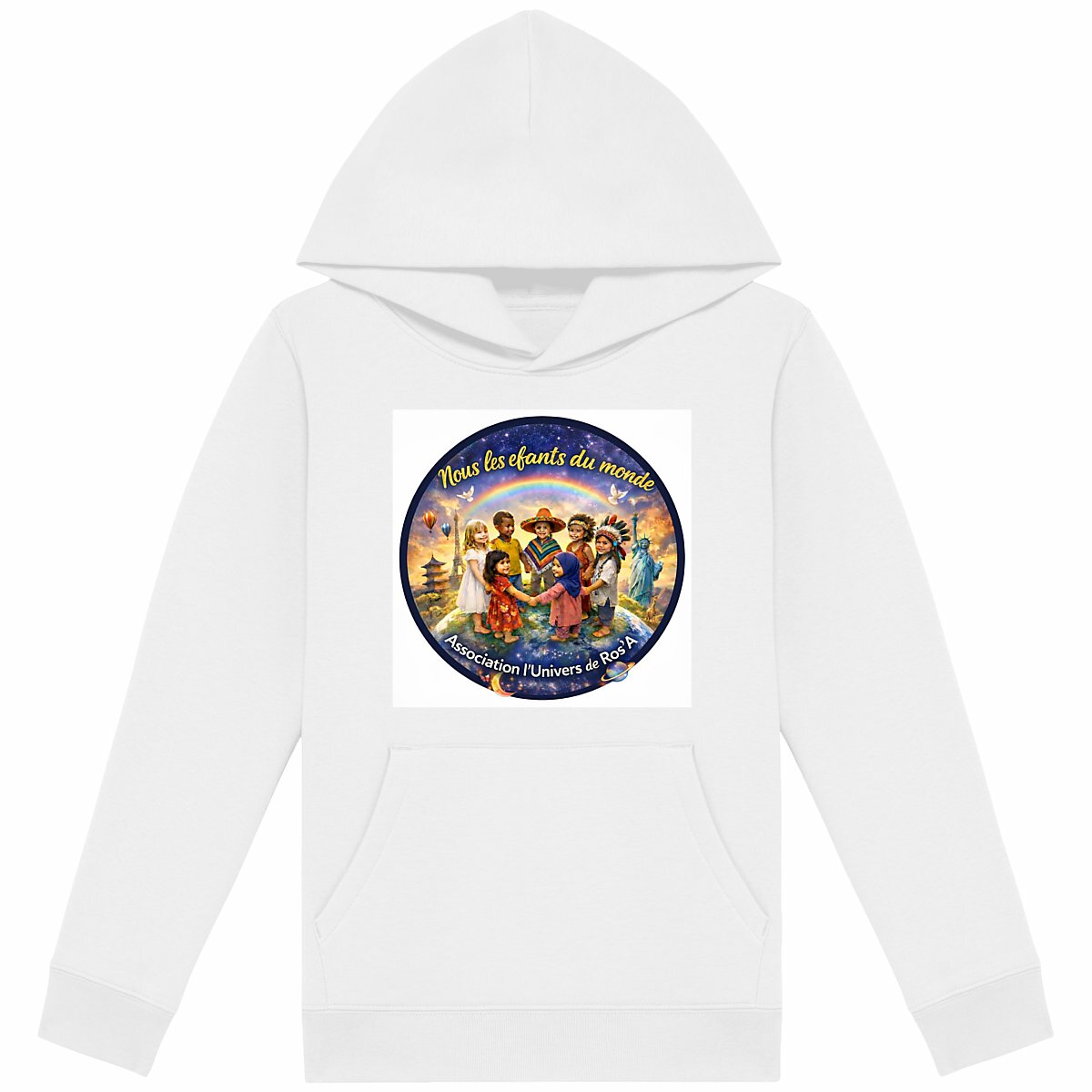 “Achat solidaire : vous soutenez nos projets.”. Sweat à capuche Léger Enfant - Image