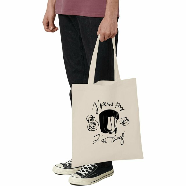 Image front Tote-bag léger "J'peux pas J'ai Tango" noir et blanc