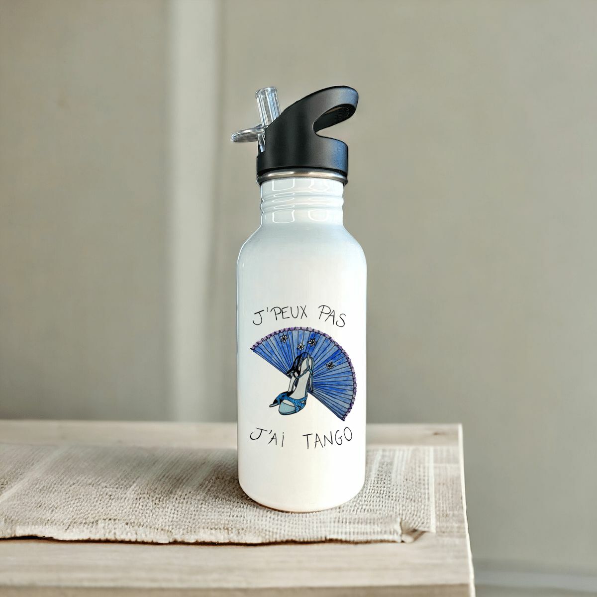 Image front Gourde en inox "J'peux pas J'ai Tango" version éventail