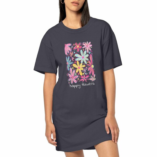 Image front Robe t-shirt happy flowers