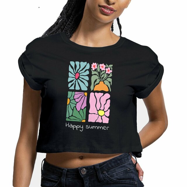 Image front Crop top happy summer en coton bio