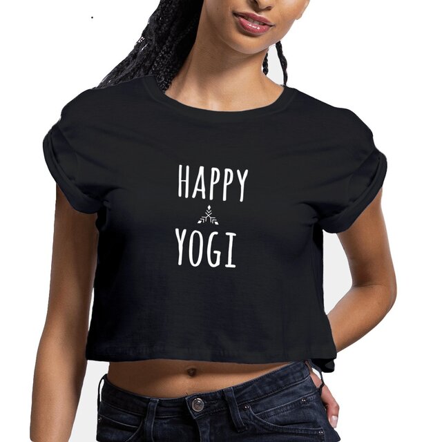 Image front Crop top Happy yogi noir