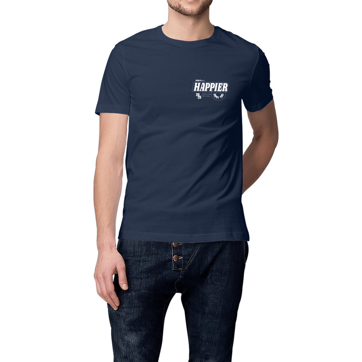 Image front t-shirt 'happier" bleu 