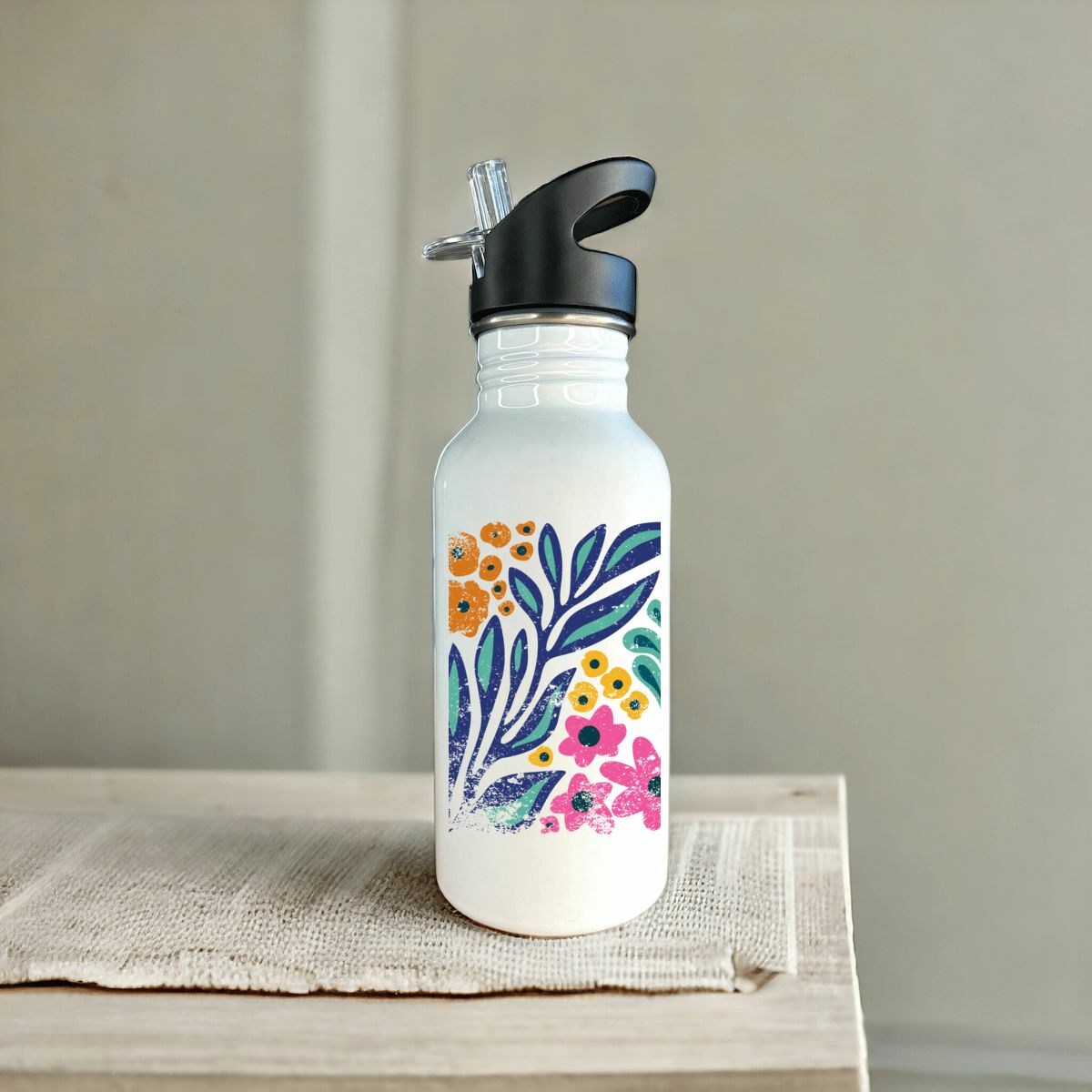 Image front Gourde inox  "vintage flowers"🌼