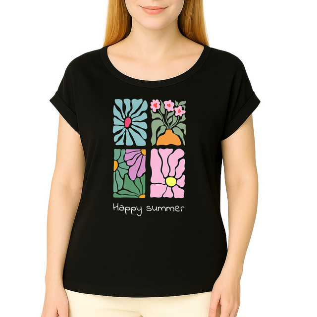 Image front T-shirt femme coton bio happy summer