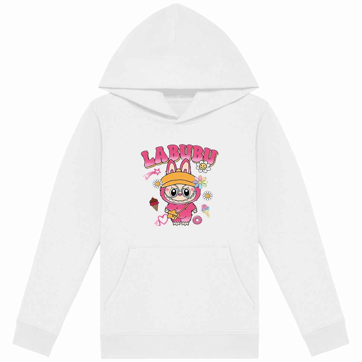 Image back Sweat à capuche Léger Enfant - Doux Blanc avec Labubu Rose