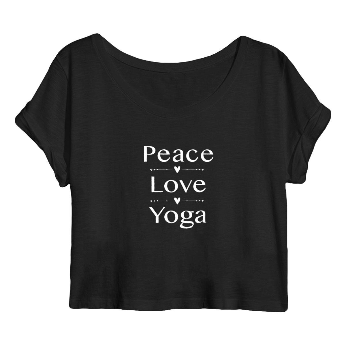 Image back Crop top Peace love yoga noir