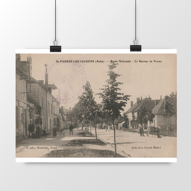 Image front Affiche SAINT PARRÈS-LES-VAUDES - Route Nationale - Le Bureau de Postes - 1915