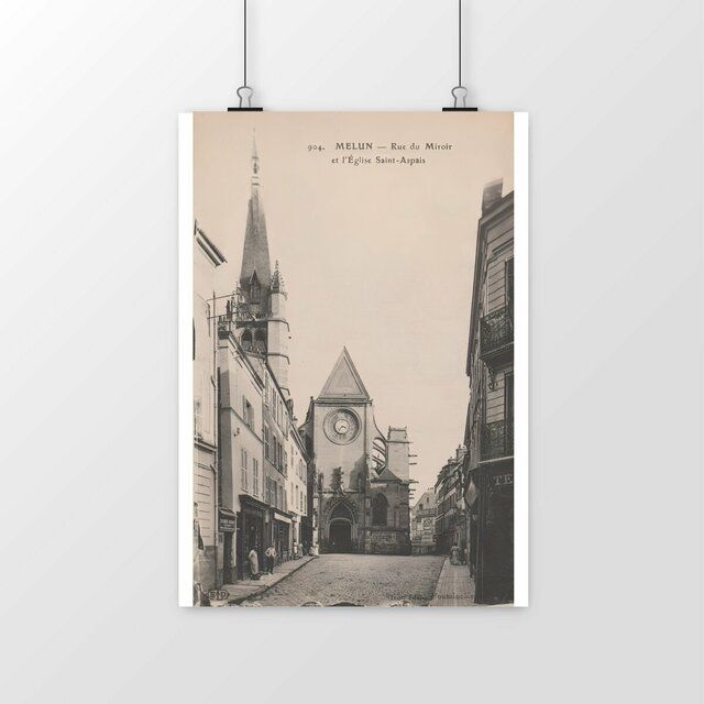 Image front Affiche MELUN - Rue du Miroir et Eglise St Aspais - 1918
