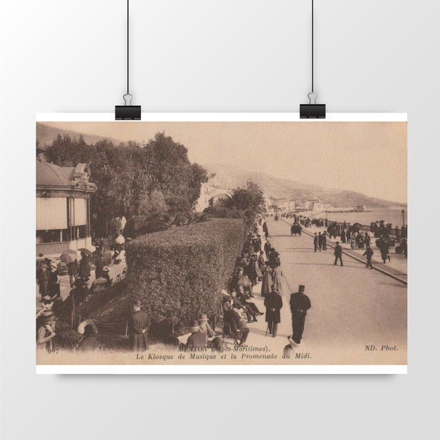 Image front Affiche MENTON - Le Kiosque de Musique et le Promenade du Midi - 1916