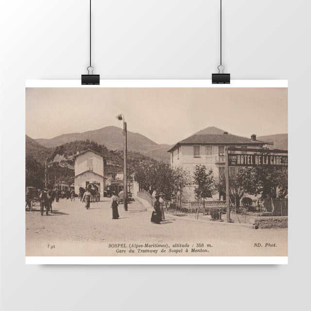 Image front Affiche SOSPEL - Gare du Tramway de Sospel à Menton - 1915