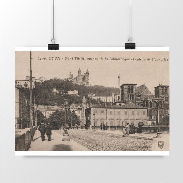 Image front Affiche LYON - Pont Tilsilt Avenue de la Bibliothèque et côteau de Fourvière - 1915