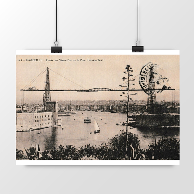 Image front Affiche MARSEILLE - Entrée du Vieux Port et le Pont Transbordeur - 1916