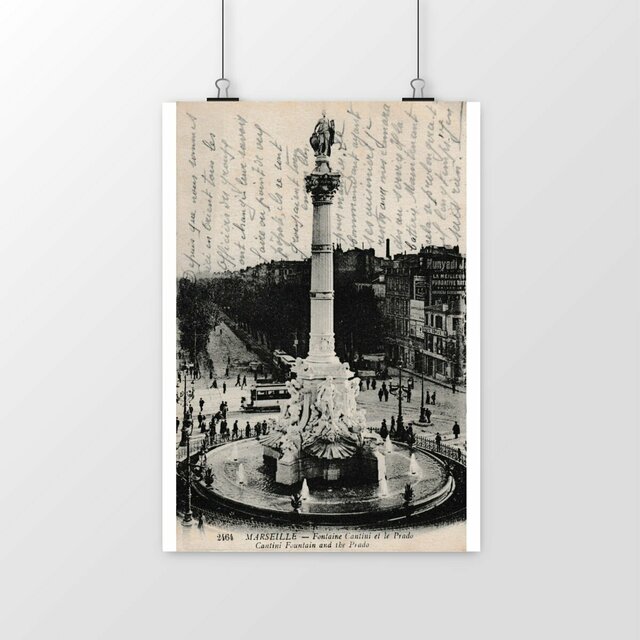 Image front Affiche MARSEILLE - Fontaine Cantini et Le Prado - 1917