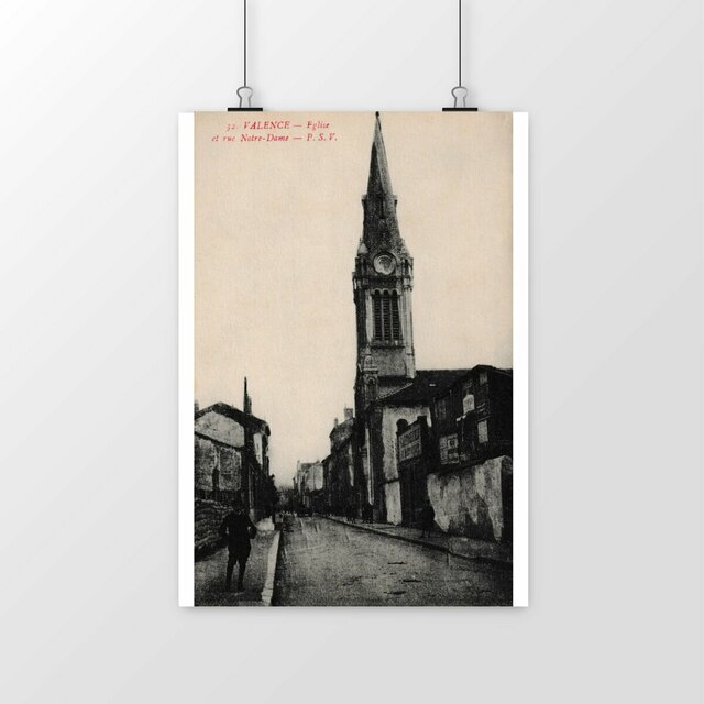 Image front Affiche VALENCE - Eglise et rue Notre Dame - 1917
