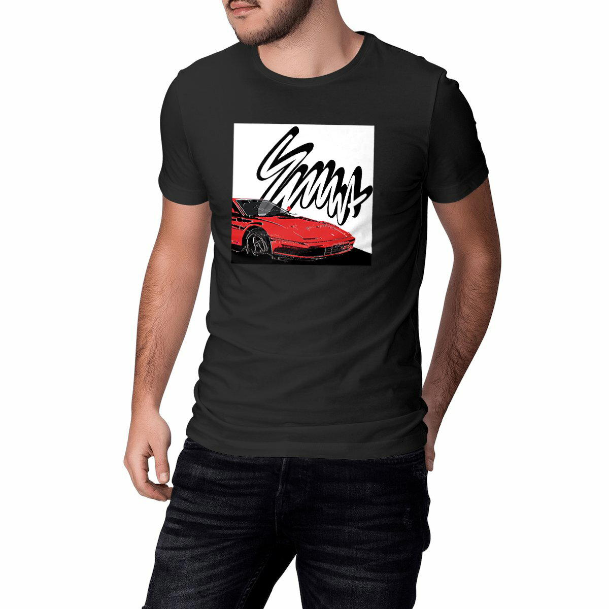 Red Sport Car White | T-shirt | EMNA