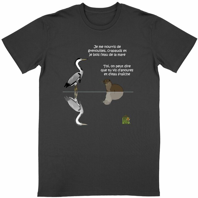 Image front T-shirt - Homme ou femme - "La loutre et le héron"