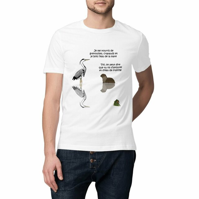 Image front T-shirt - femme ou homme - "La loutre et le héron"