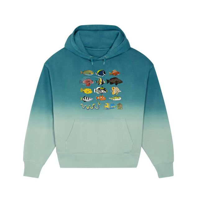 Image back Sweat à capuche Dip Dye oversized - femme ou homme - "Poissons tropicaux"