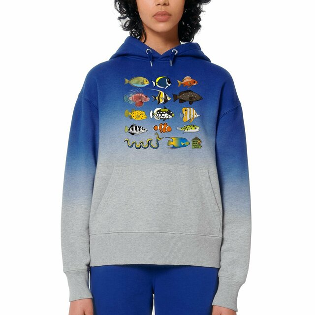 Image front Sweat à capuche Dip Dye oversized - femme ou homme - "Poissons tropicaux"
