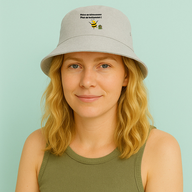 Image front Bob gris chiné - "Moins de bétonneuses, plus de butineuses"
