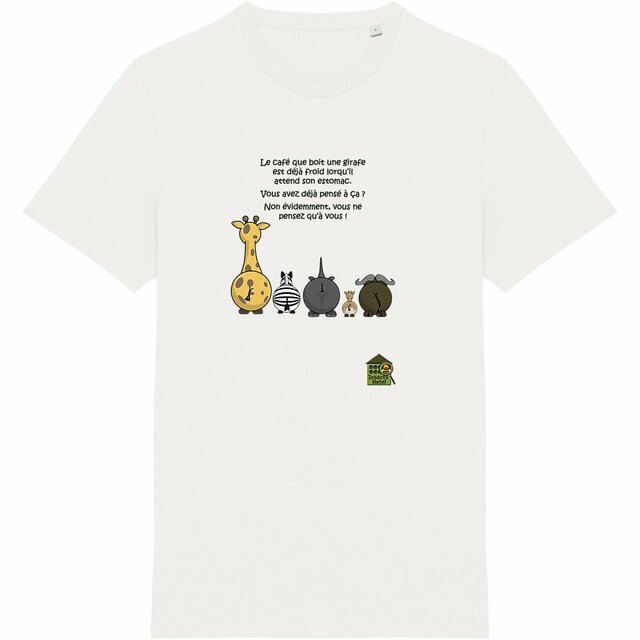 Image back T-shirt Epais - femme ou homme - "Girafe et son café" - Made in Portugal
