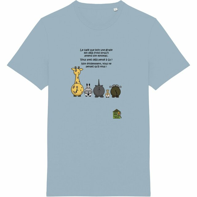Image back T-shirt Epais - femme ou homme - "Girafe et son café" - Made in Portugal