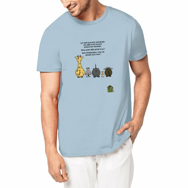 Image front T-shirt Epais - femme ou homme - "Girafe et son café" - Made in Portugal