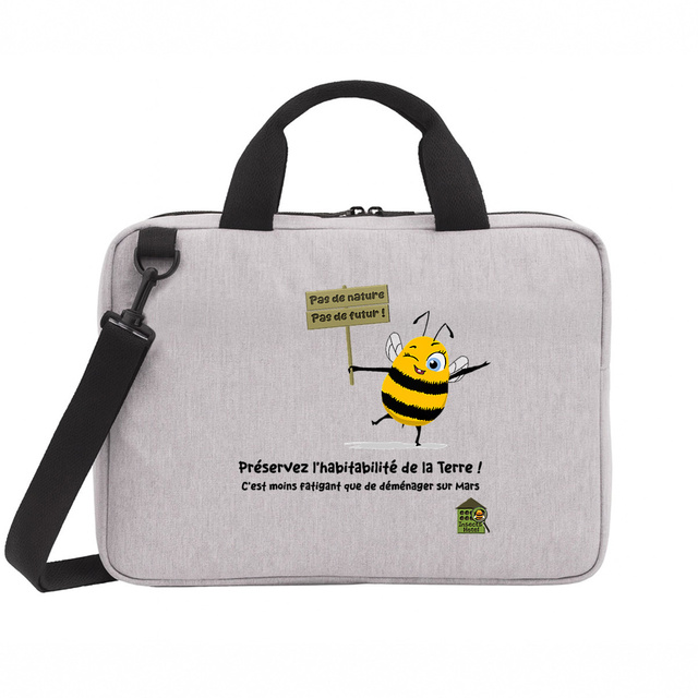 Image back Sac gris chiné - écoresponsable - pour ordinateur portable - modèle "slogans"