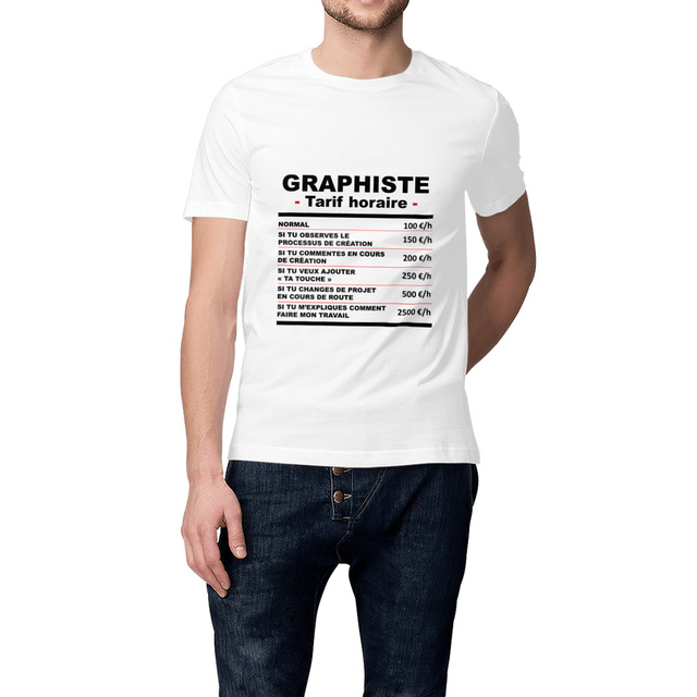 Image front T-shirt épais - femme ou homme - "Spécial graphiste" (versions claires)