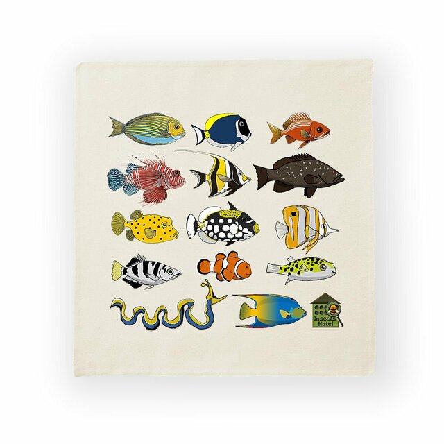 Image back Housse de coussin 100% coton (40 X 40 cm) - "Poissons tropicaux"