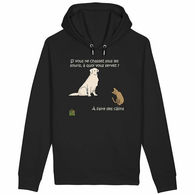 Image front Sweat à capuche avec poches latérales - femme ou homme - "Chasseurs de câlins"