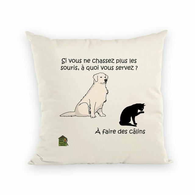 Image back Coussin 100% coton (40 X 40 cm) - "Chasseurs de câlins"