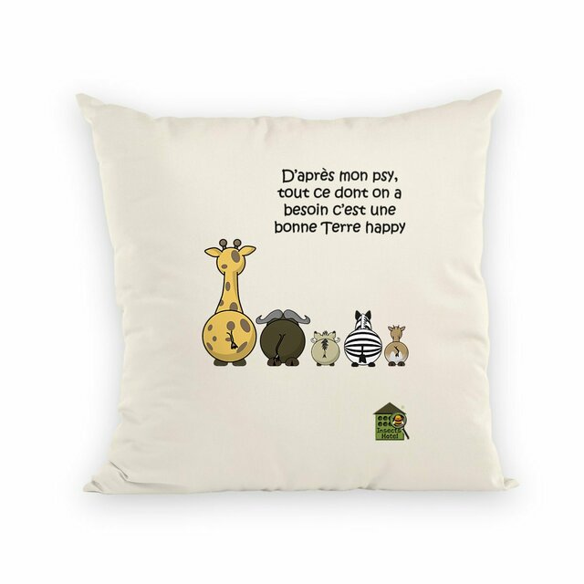 Image back Coussin 100% coton (40 X 40 cm) - "Terre happy"