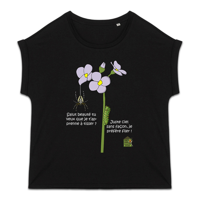 Image back T-shirt manches à revers - femme - "Tisseuse & fileuse" (version noire)