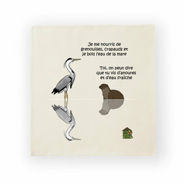 Image front Housse de coussin 100% coton (40 X 40 cm) - "La loutre et le héron"