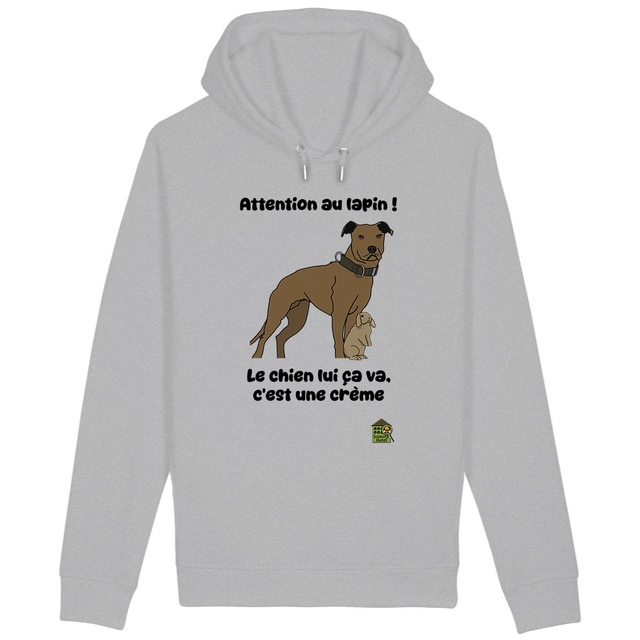 Image back Sweat à capuche avec poches latérales - femme ou homme - "Attention au lapin"