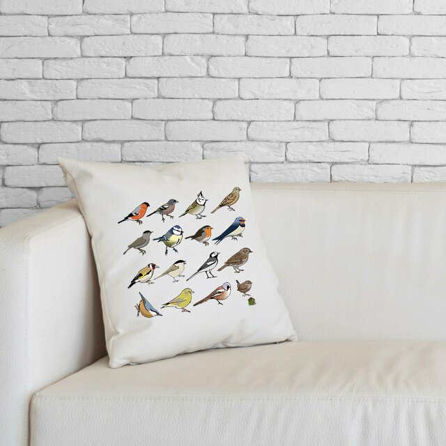 Image front Coussin 100% coton (40 X 40 cm) - "Passériformes d'Europe"