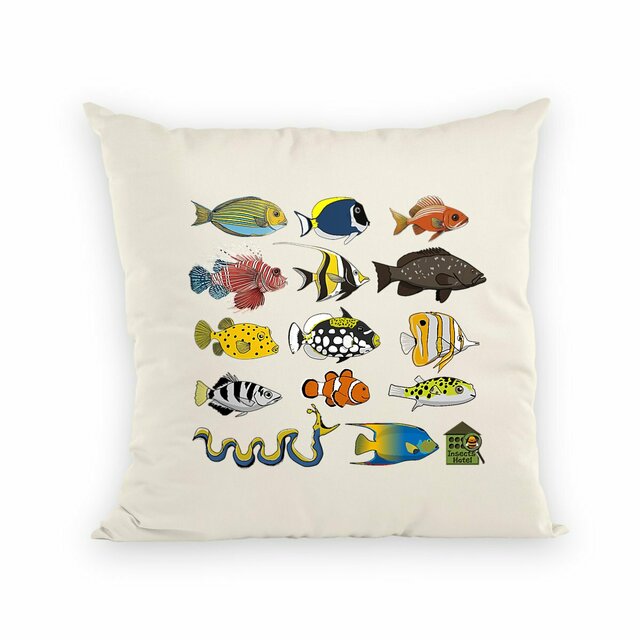Image back Coussin déhoussable - "Poissons tropicaux" - toile 100% coton (40 X 40 cm)