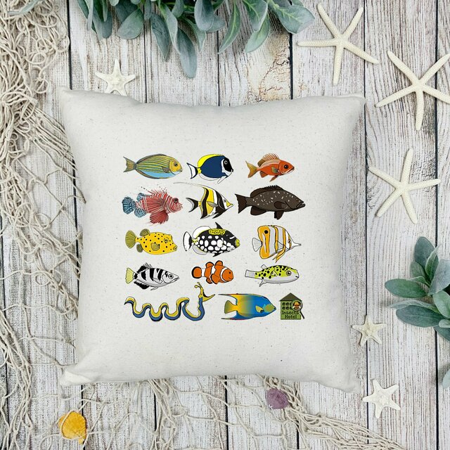 Image front Coussin déhoussable - "Poissons tropicaux" - toile 100% coton (40 X 40 cm)