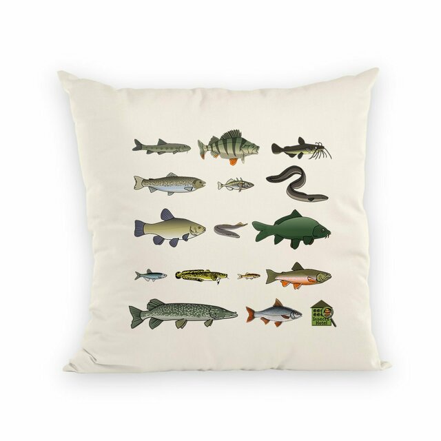 Image back Coussin 100% coton (40 X 40 cm) - "Poissons eau douce d'Europe"