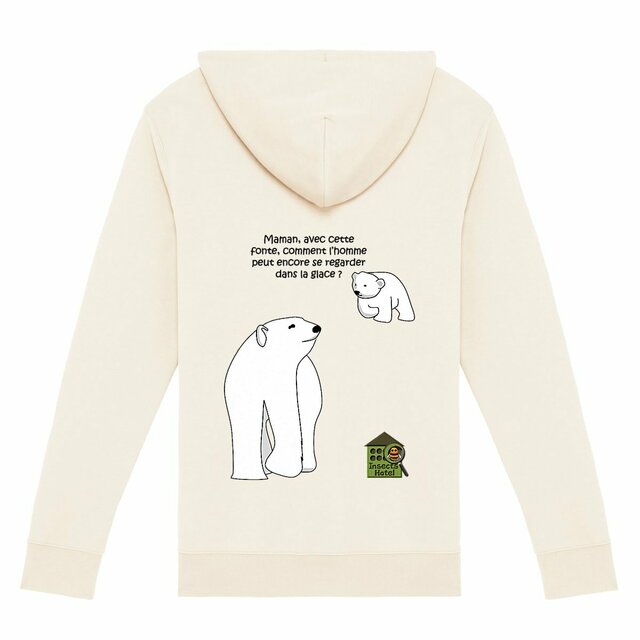 Image back Sweat à capuche zippé - unisexe - "Ours polaire" (Dos) - (crème)