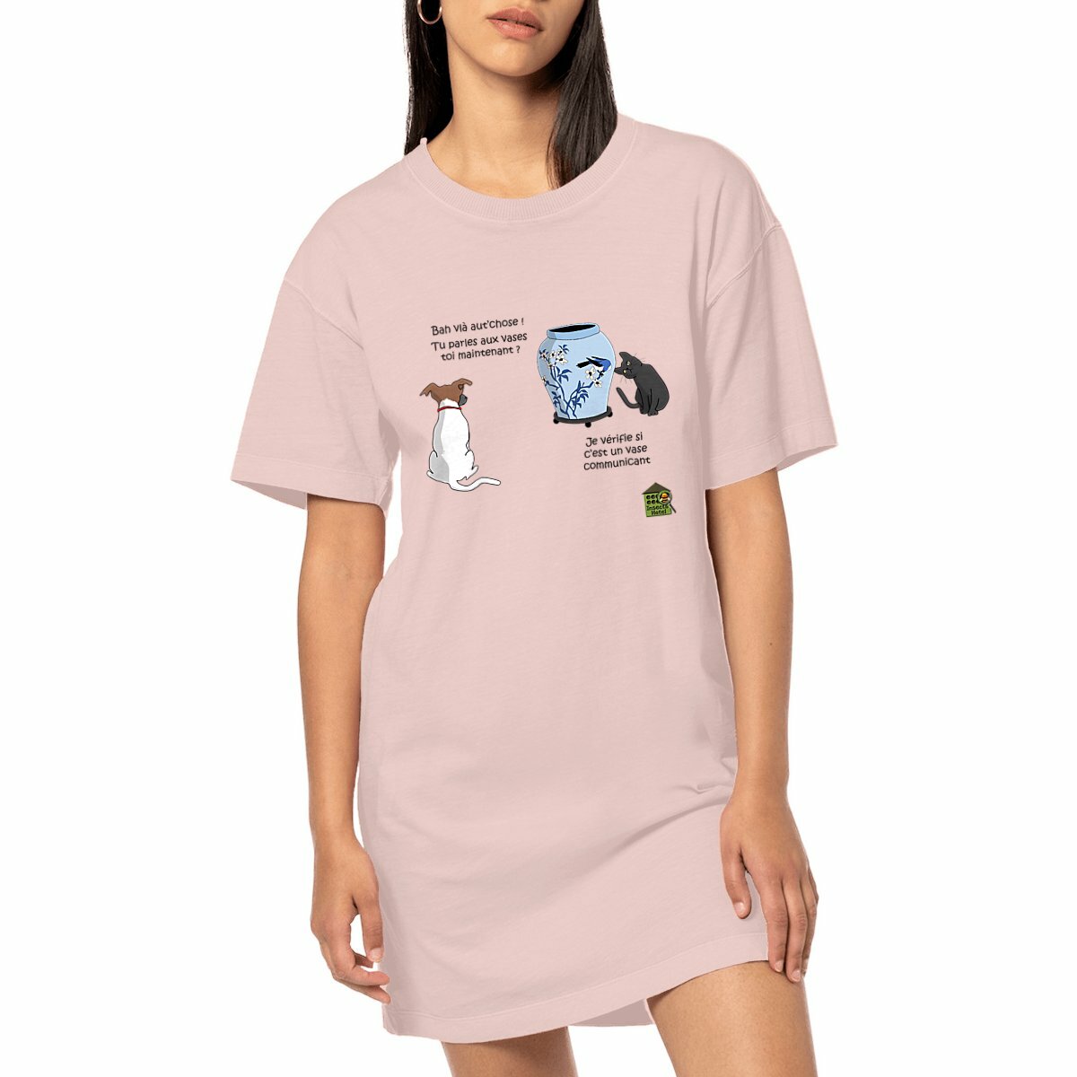 Image front Robe T-shirt - femme - "Vase communicant" - (rose)