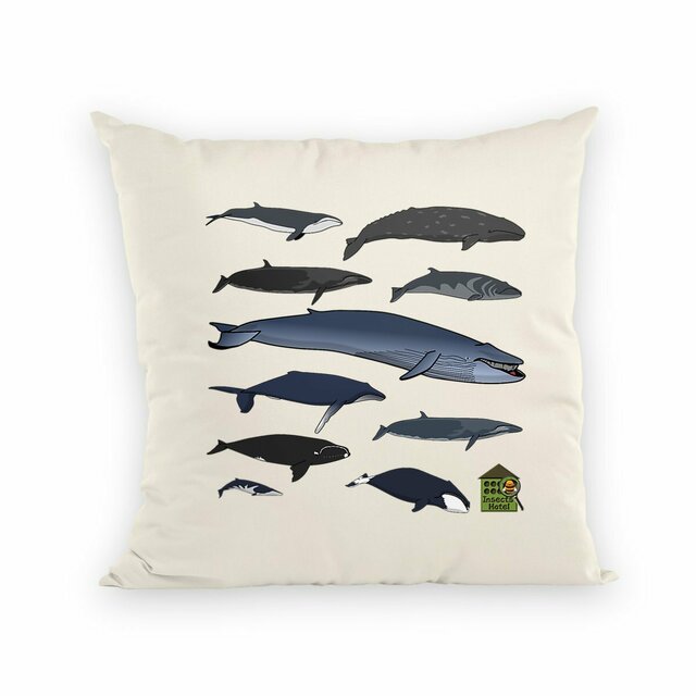 Image back Coussin 100% coton (40 X 40 cm) - "Baleines du monde entier"