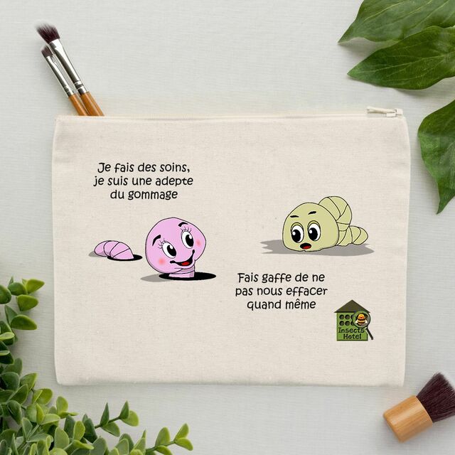 Image front Pochette en coton recyclé - "Trousse maquillage/gommage"