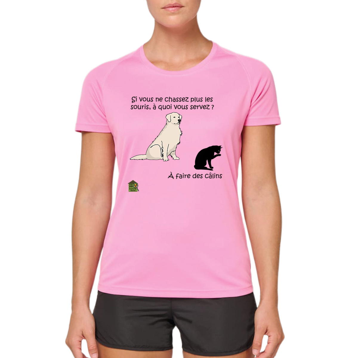Image front T-shirt de sport - femme - "Chasseurs de câlins"