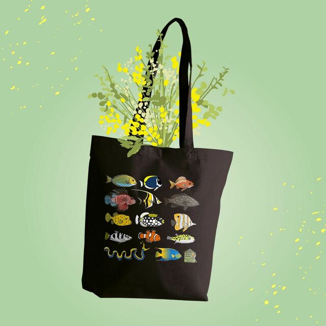 Image front Totebag épais noir - "Poissons tropicaux"