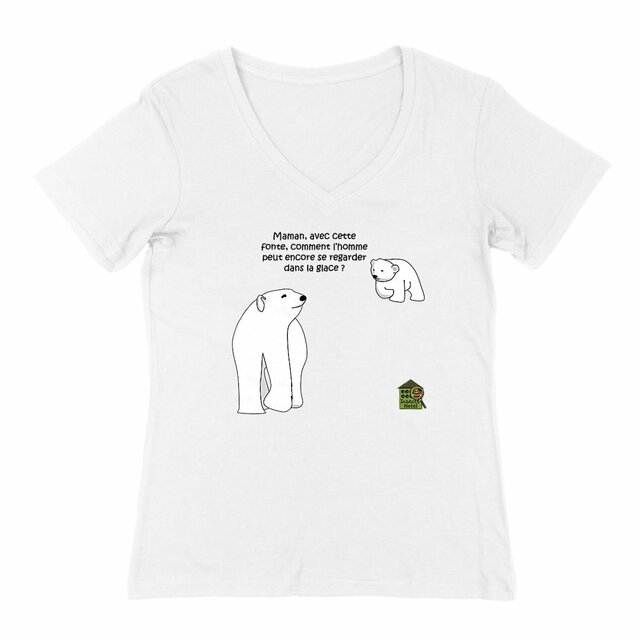 Image back T-shirt Col V - femme - "Ours polaire"