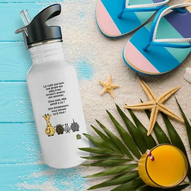 Image front Bouteille en inox - "Girafe et son café"